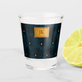 Copo De Shot Couro Verde Elegante,Diamantes,Monograma