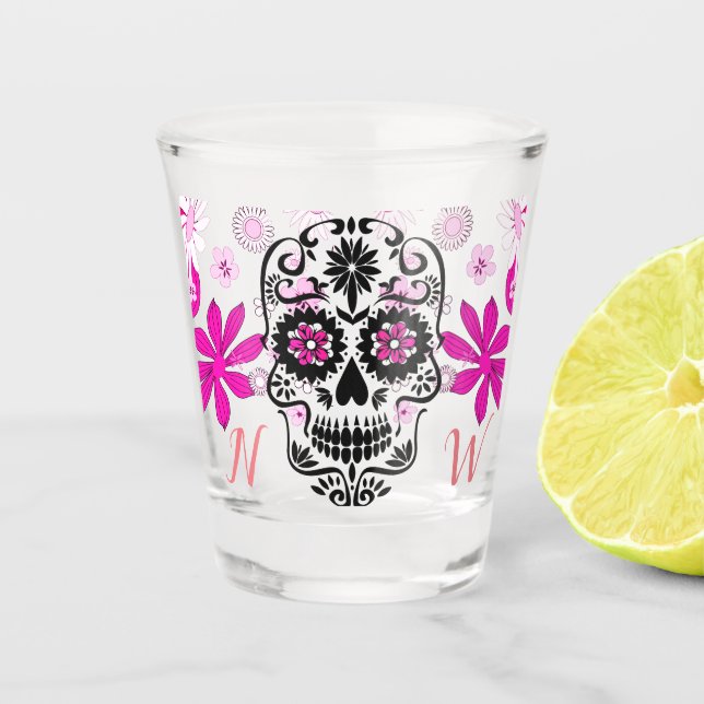 Copo De Shot Crânio Floral de Açúcar Personalizado (Frente)
