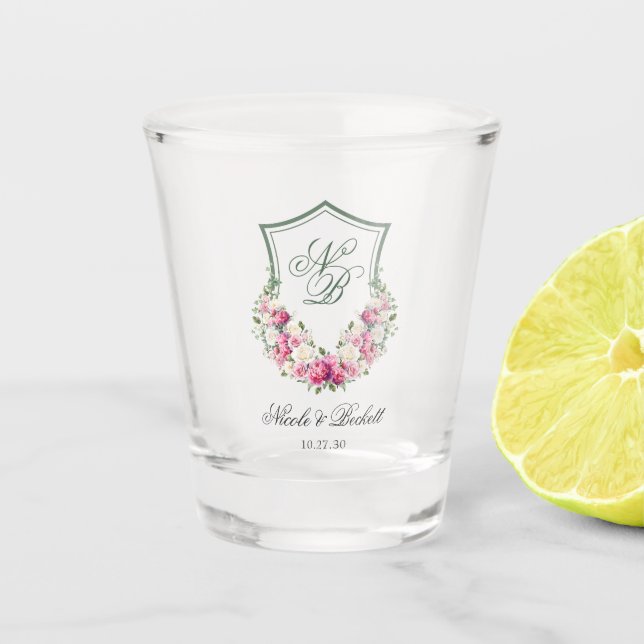 Copo De Shot Crest Floral Rosa Casamento (Frente)