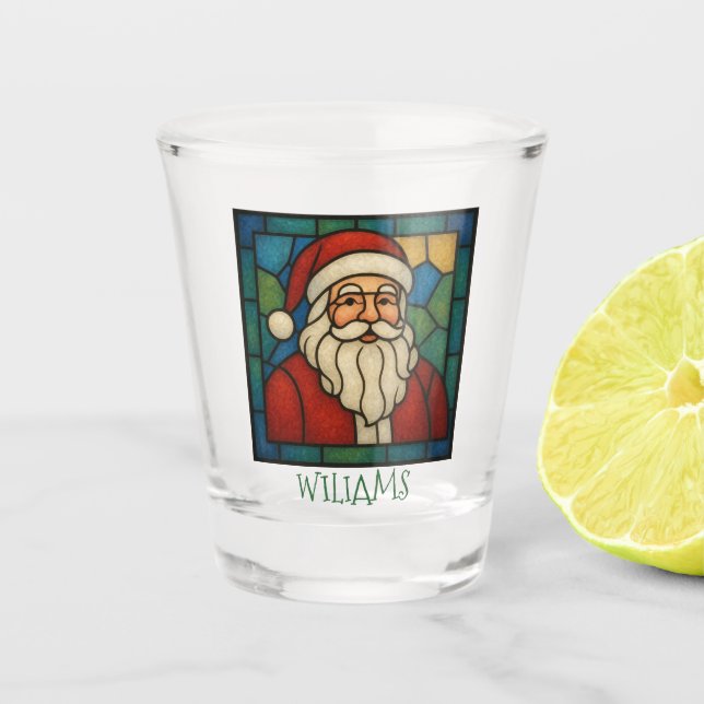 Copo De Shot Custom Christmas Santa Art Deco Stained Glass (Frente)