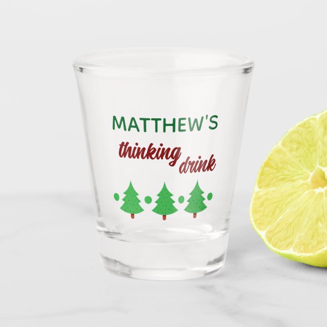 Copo De Shot Custom Name Funny Thinking Drink Christmas Trees (Frente)