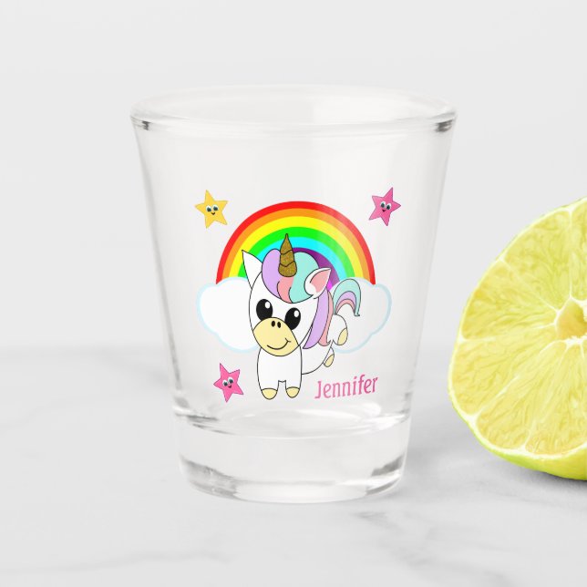 Copo De Shot Cute Baby Unicorn e Rainbows (Frente)
