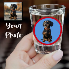 Copo De Shot Cute Dachshund or Your Pet Face Photo on Blue Red 