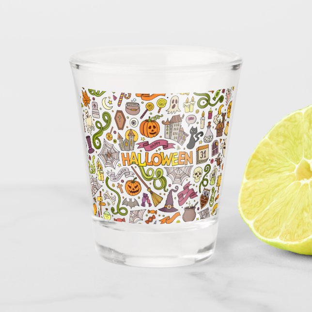 Copo De Shot Cute Halloween Doodle Pattern (Frente)