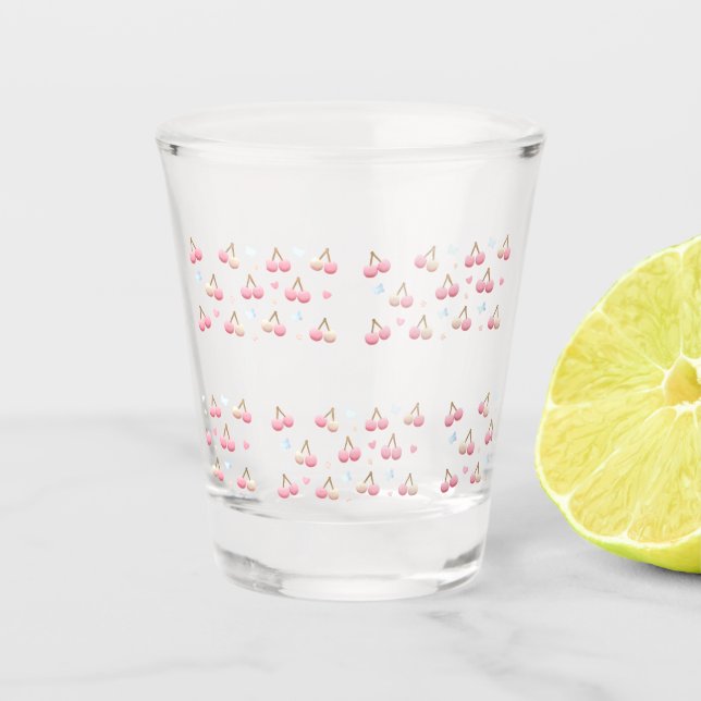Copo De Shot Cute Pastel Pink Cherry Pattern Shot Glass (Frente)