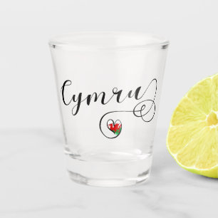 Copo De Shot Cymru Wales Flag em Heart