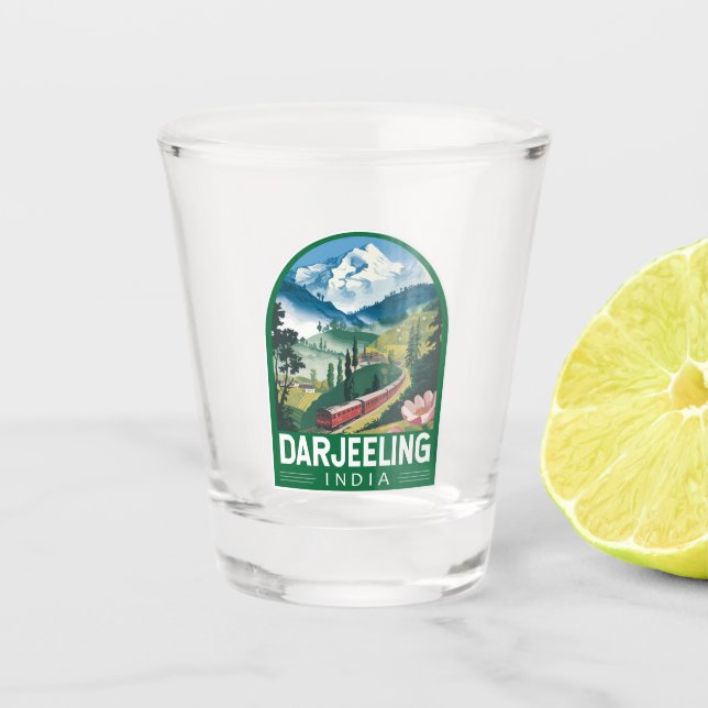 Copo De Shot Darjeeling India Viagem Art Emblem (Frente)
