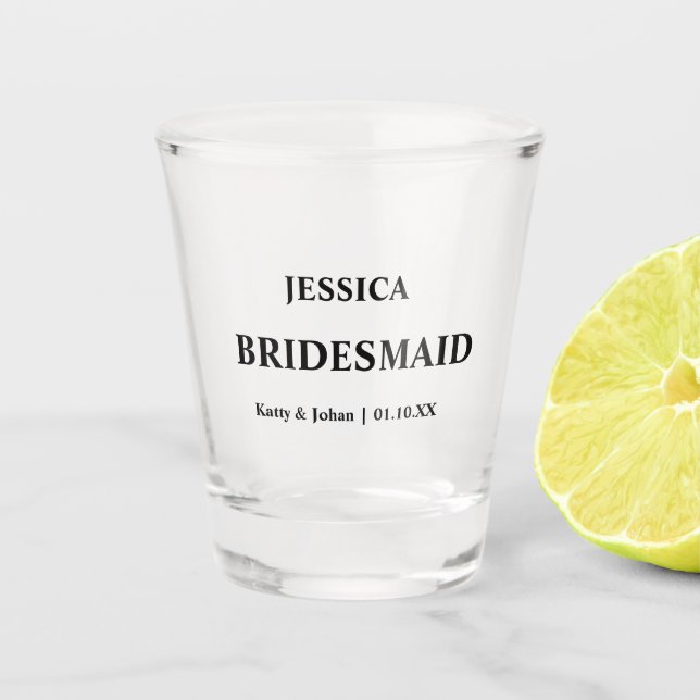 Copo De Shot Data de Casamento Personalizado e Nomes Bridesmaid (Frente)