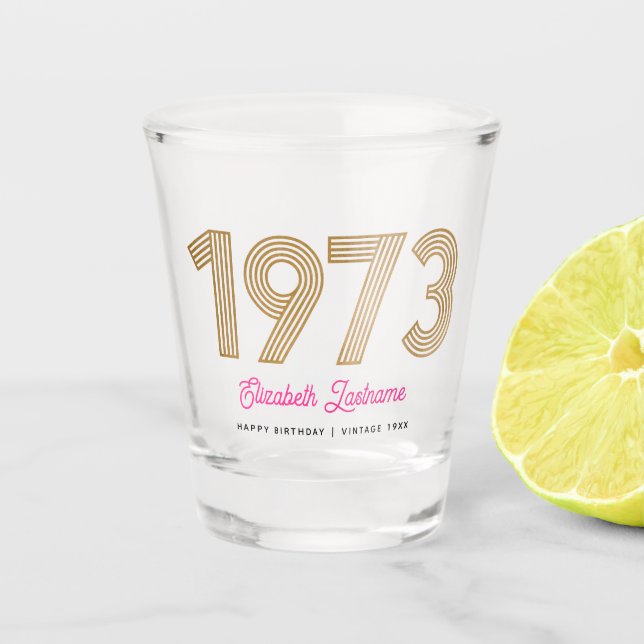 Copo de Shot de 50º Aniversário Dourado e Rosa 197 (Frente)