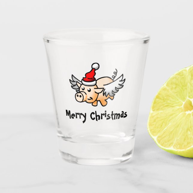 Copo de Shot de Porco de Natal Voador (Frente)