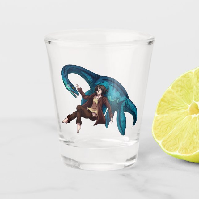 Copo De Shot Debaixo d'água com um Plesiossauro (Frente)