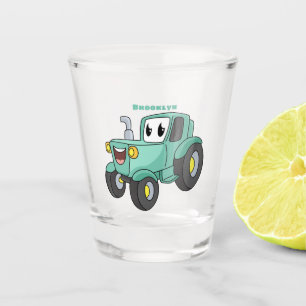 Copo De Shot Desenho animado de trator verde fofo e feliz
