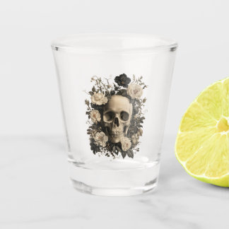 Copo De Shot Desenho Botânico Vintage de uma Caveira Humana