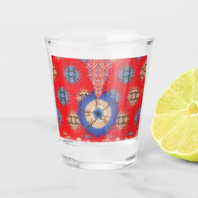 Copo De Shot design de fundo vermelho com círculo azul (Frente)