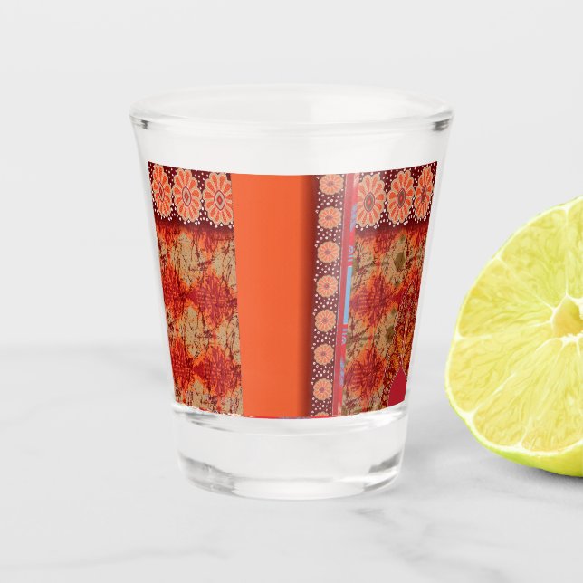 Copo De Shot design de padrão vermelho e dourado (Frente)