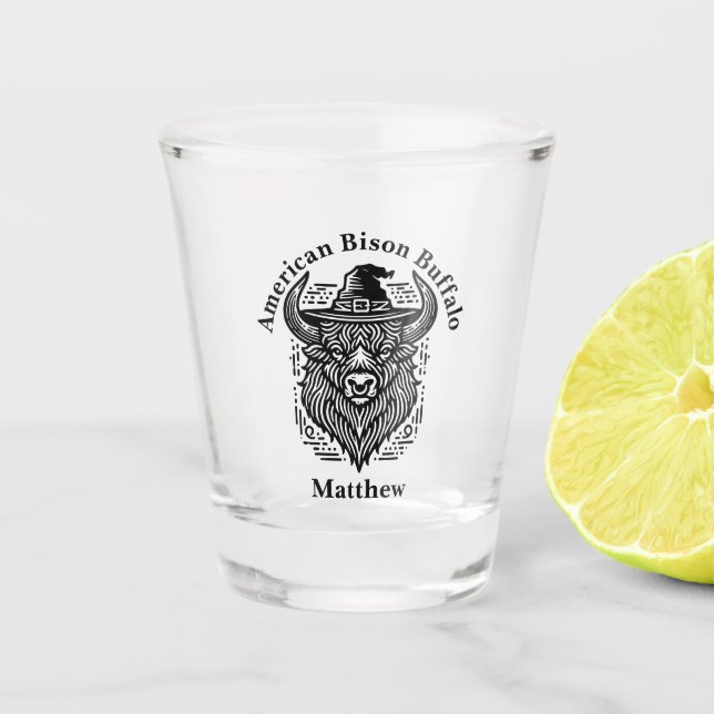Copo De Shot Design de um bison com um chapéu (Frente)