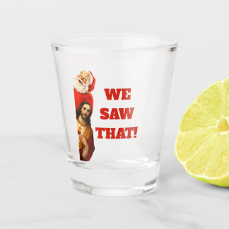 Copo De Shot Design engraçado de Papai Noel e Jesus “Nós Vimos 