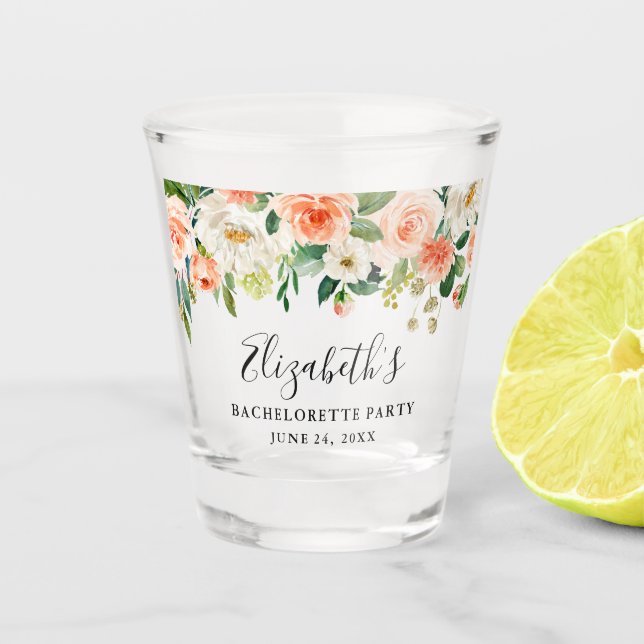 Copo De Shot Despedida de Solteira Aquarela Coral Floral (Frente)