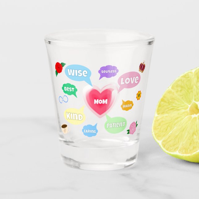 Copo De Shot Dia de as mães Melhor Mãe Palavras Nuvens Rainha A (Frente)