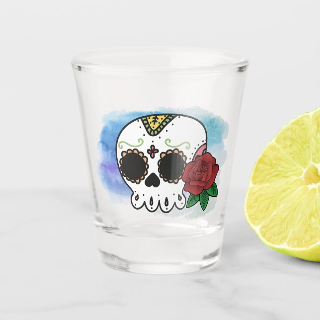 Copo De Shot Dia de los Muertos Sugar Crânio Vidro (Frente)