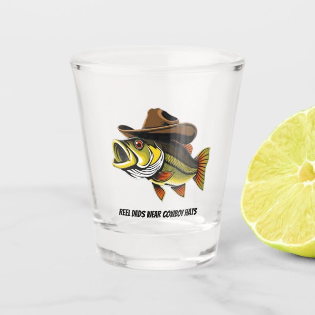 Copo De Shot Dia de os pais Engraçado Peixe Vestindo um Chapéu  (Frente)