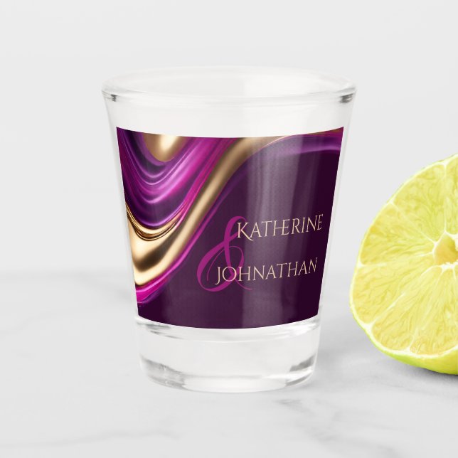 Copo De Shot Dinheiro de Casamento/Dance-Purple Fuchsia e Doura (Frente)