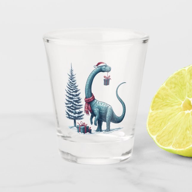 Copo De Shot dinossauro Brontosauro de Natal (Frente)