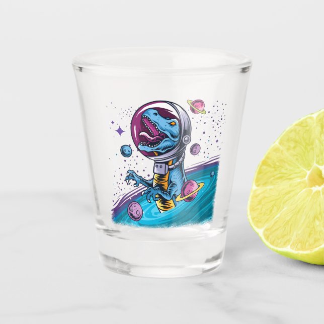 Copo De Shot Dinossauro T-Rex Engraçado no Espaço (Frente)