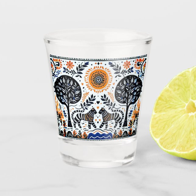 Copo De Shot dois tigres na floresta (Frente)