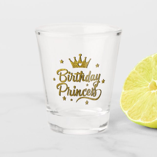 Copo De Shot Dourada Glitter "Princesa de Aniversário" (Frente)