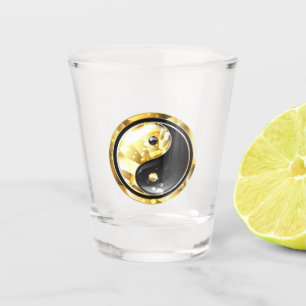 Copo De Shot Dourado Yin Yang a preto