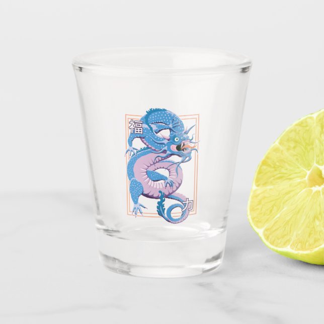 Copo De Shot Dragão chinês azul (Frente)
