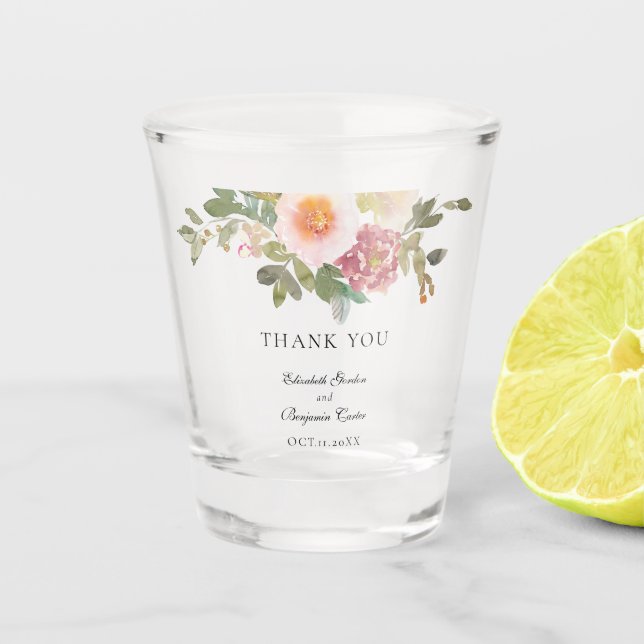 Copo De Shot Dusty Rosa Wedding Elegante Script Floral Elegante (Frente)