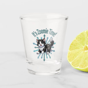 Copo De Shot É hora do Zoomie Gato Preto e Branco Fofo