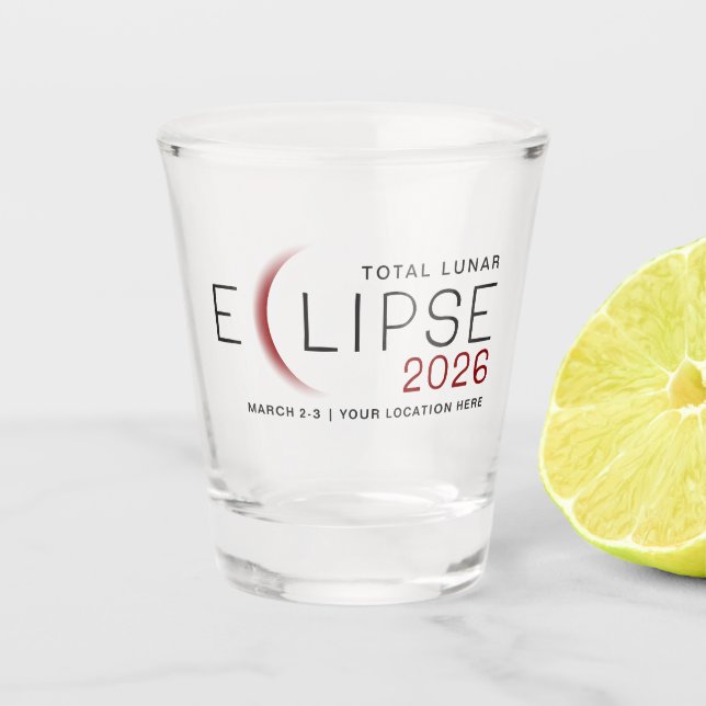 Copo De Shot Eclipse Lunar 2026 Localização Personalizada Comem (Frente)