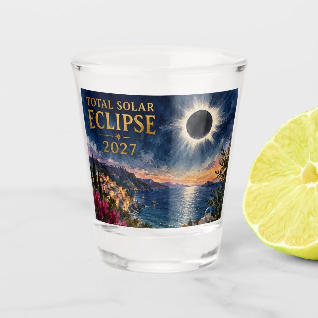 Copo De Shot Eclipse Total do Sol 2027 Mediterrâneo  (Frente)