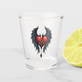 Copo De Shot Elegância celta com um coração e asas.