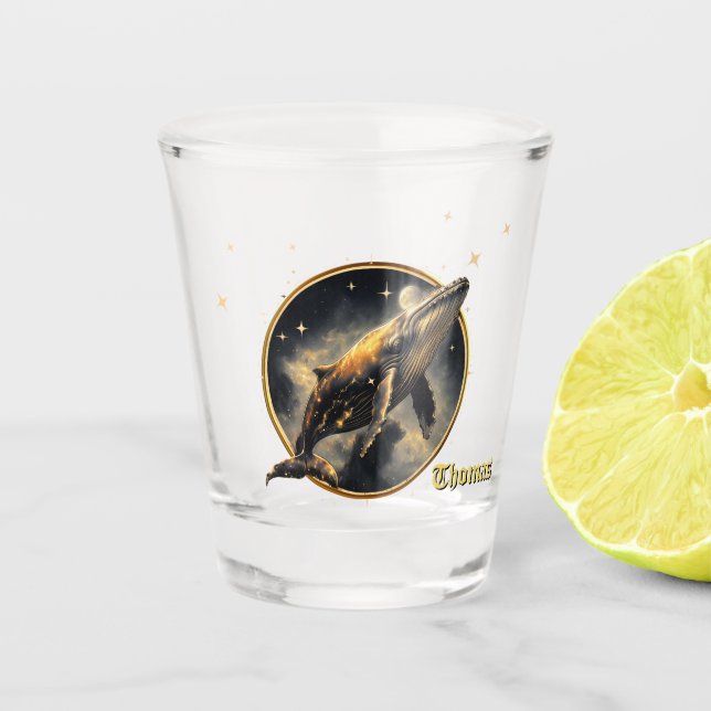 Copo De Shot elegância cósmica, o ouro, baleia negra (Frente)