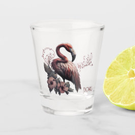 Copo De Shot elegância tropical, o flamingo na luz.