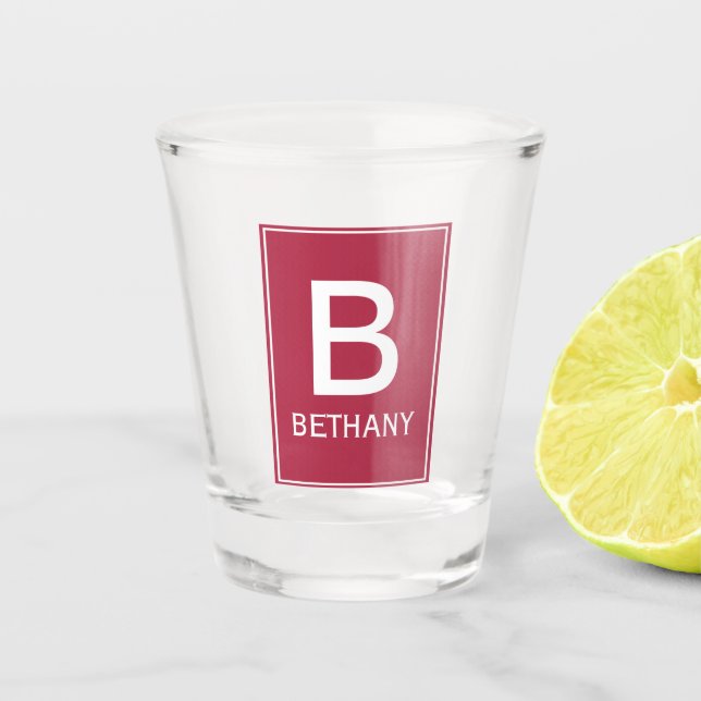 Copo De Shot Elegant Burgundy Monogram Personalised (Frente)