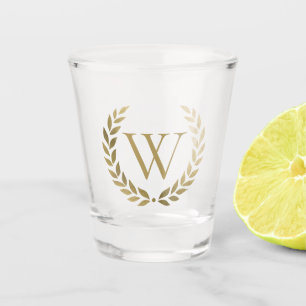 Copo De Shot Elegante Dourada Laurel Wreath Monograma