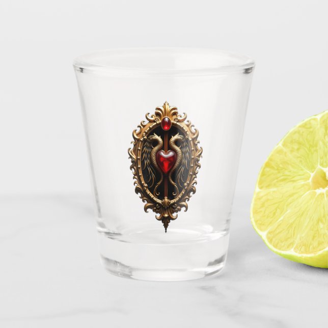 Copo De Shot Elegante emblema cardíaco luxuoso. (Frente)