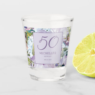 Copo De Shot Elegante Lilás Roxo Floral Verde 50º Aniversário