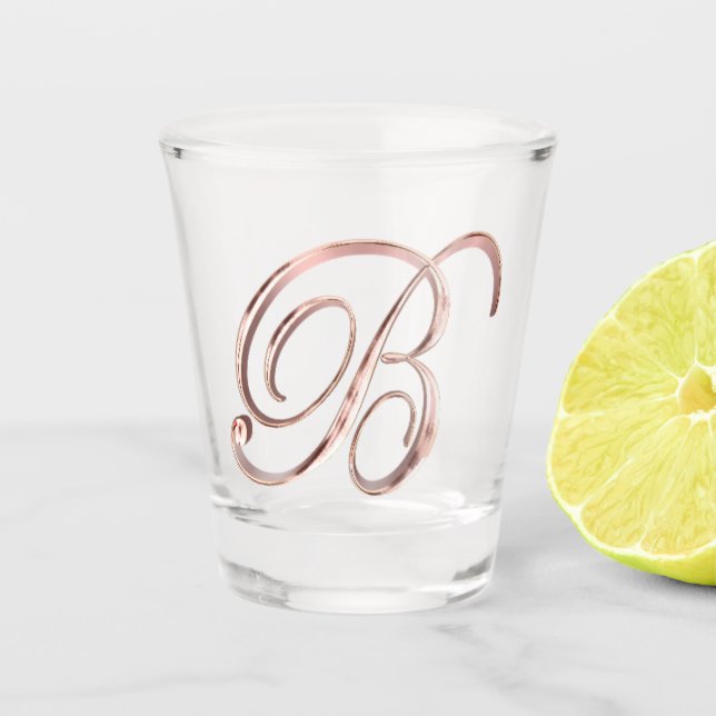 Copo De Shot Elegante Monograma - Letra B Faux - Chic Dourada (Frente)
