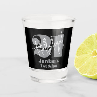 Copo De Shot Elegante Roteiro Preto Aniversário de 21 anos Prim
