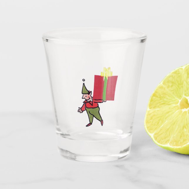 Copo De Shot Elf Com Caixa Vermelha Vidro (Frente)