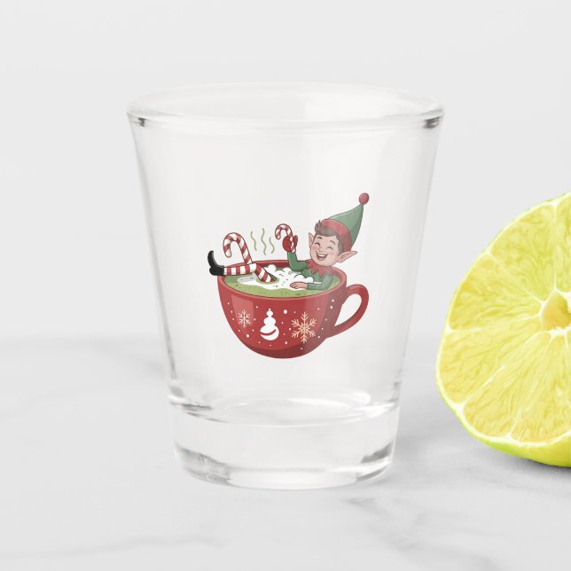 Copo De Shot Elfo Divertido Tomando Banho de Matcha Natal (Frente)