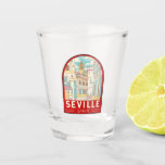 Copo De Shot Emblema de Viagem de Espanha de Sevilha<br><div class="desc">Sevilha retro design viagem em estilo emblema. Situa-se nas águas inferiores do rio Guadalquivir,  no sudoeste da Península Ibérica.</div>