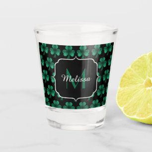 Copo De Shot Emerald Green Sparkles Shamrock black Monogram