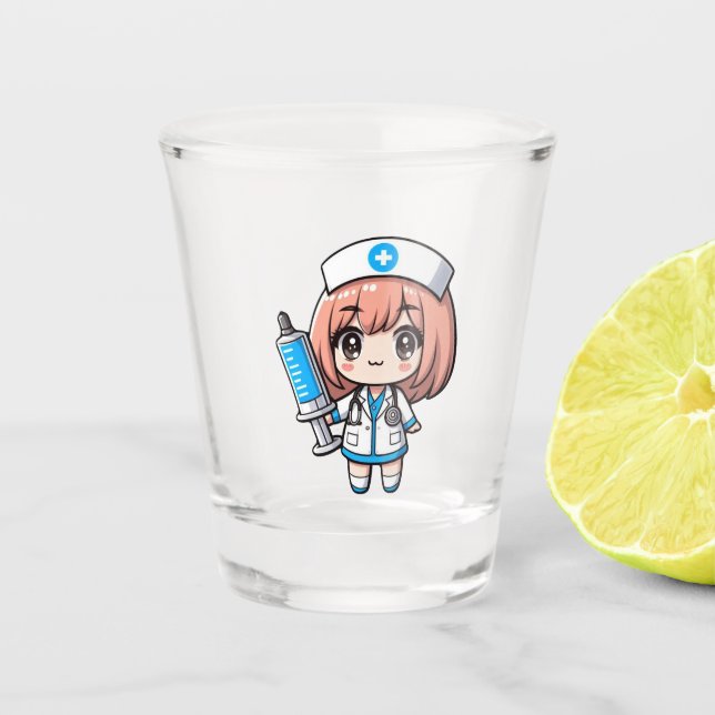 Copo De Shot Enfermeira Chibi Cute - saúde, animação, medicina (Frente)